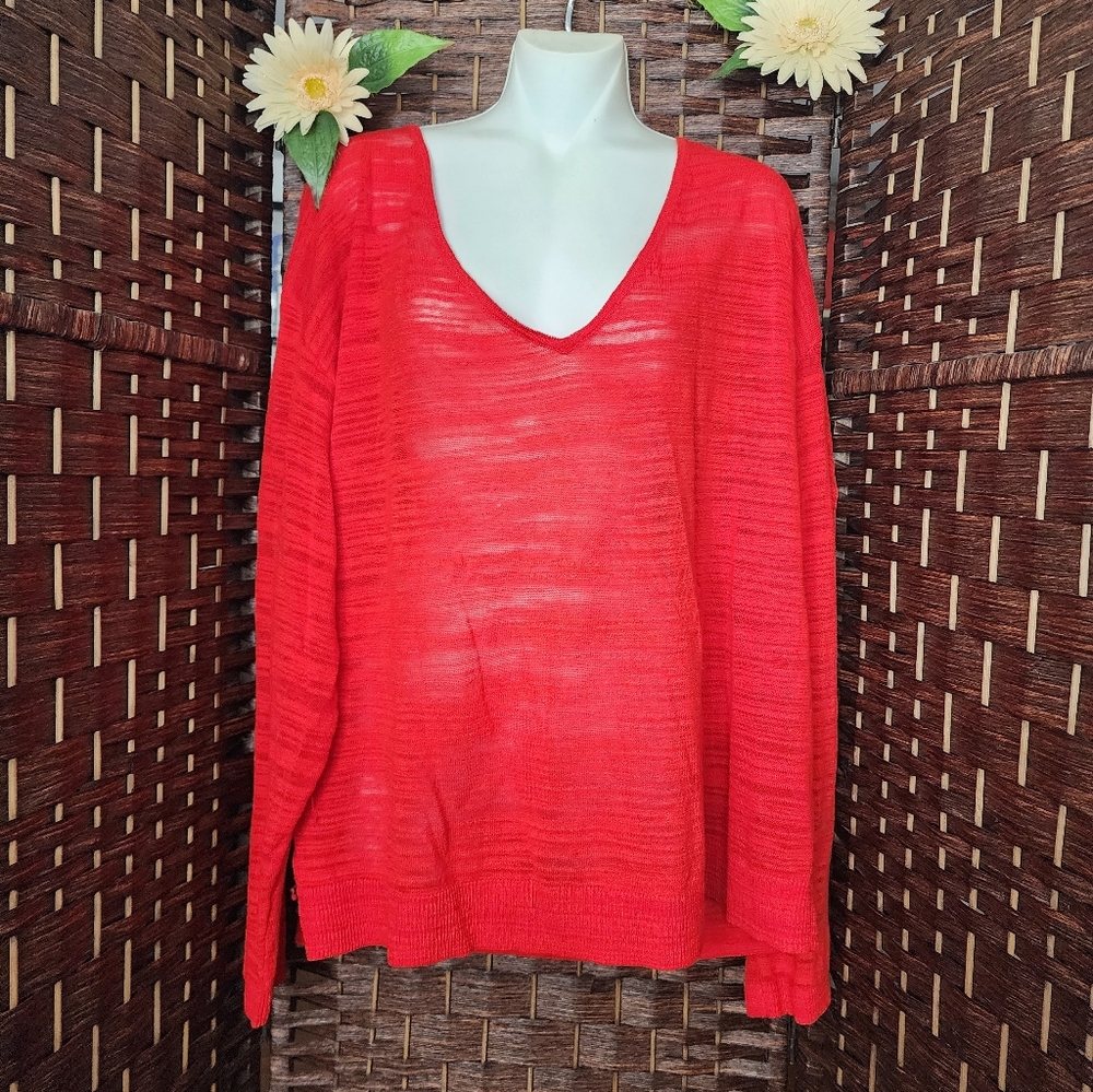 LANE BRYANT red cotton rayon V-neck sweater pullover top size 18/20 good conditi